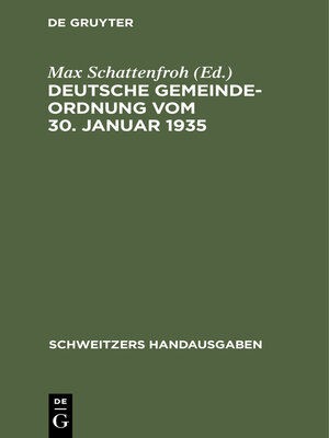 cover image of Deutsche Gemeindeordnung vom 30. Januar 1935